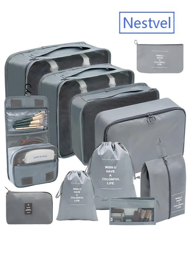 Nestvel 11 Set Packing Cubes for Suitcases, Travel Essentials for Carry on, Luggage Organizer Bags Set for Travel Accessories , Grey - Image 1